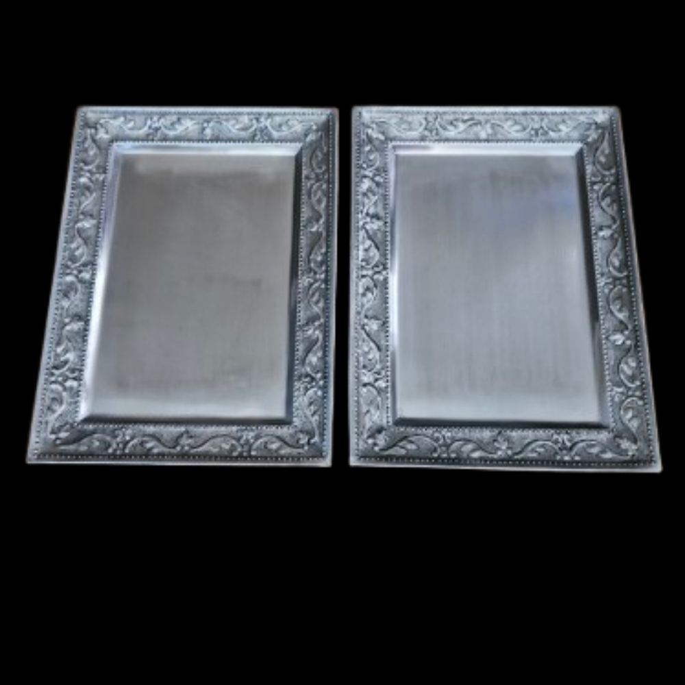 *Set of 2 Elegant Aluminum Rectangular Trays With Scroll & Pearl Design